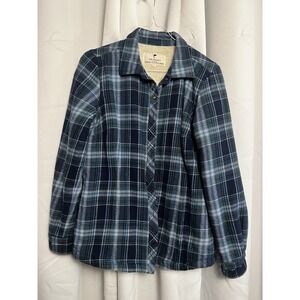 Lee Valley Ireland Shirt Wm S Blue Plaid Flannel Sherpa Lined Shacket $108 Irish